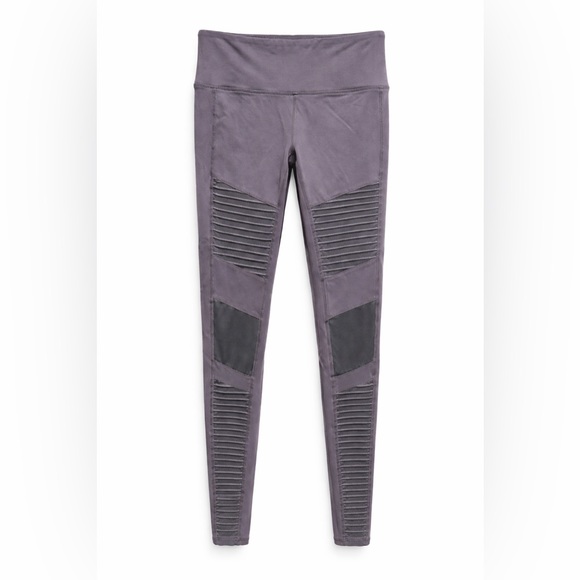 ALO Yoga Pants - Alo Yoga Moto Leggings High Waist Ribbed Panel Gray-Size Large